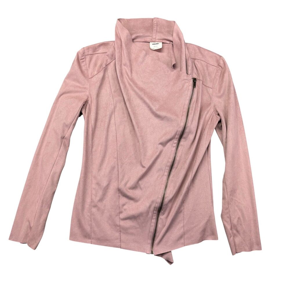 MOTE Jacket Women's Medium Pink Long Sleeve Faux Suede Drap Full Zip Up Moto Top